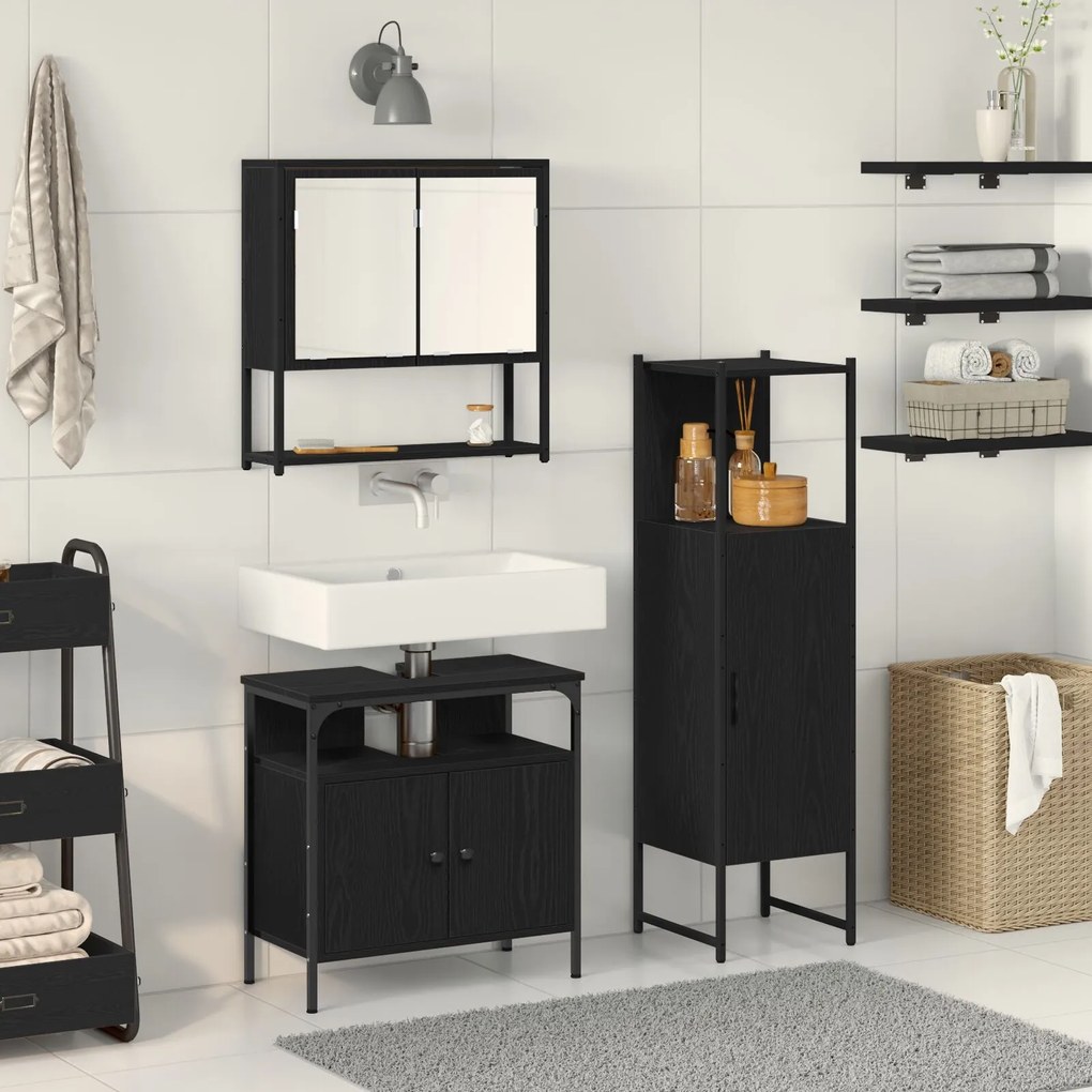 vidaXL Set de mobilier pentru baie 3 piese stejar negru lemn compus