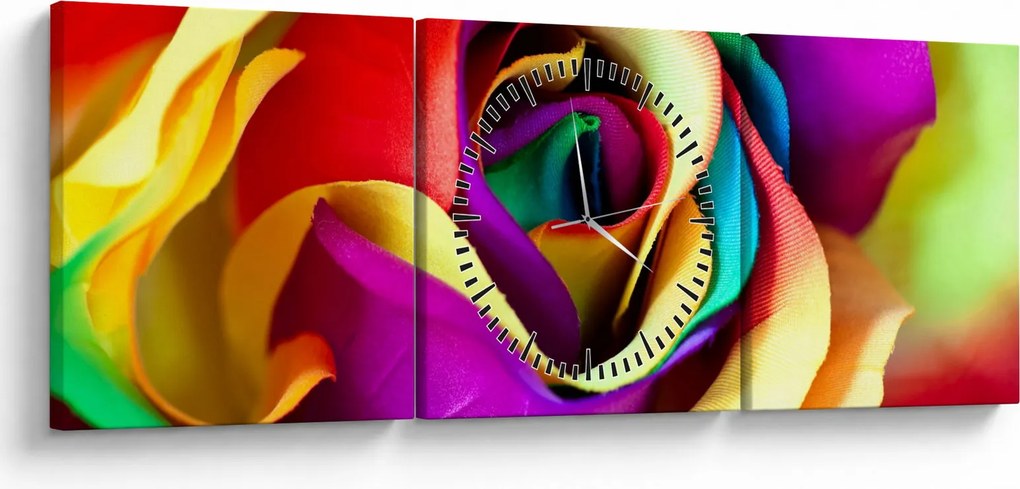 Tablou - Trandafir colorat (cu ceas) (90x30 cm)