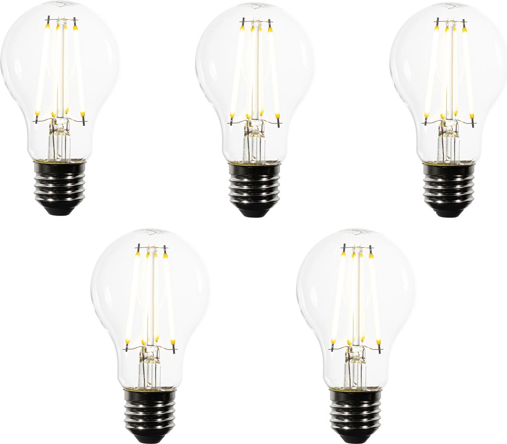 Set de 5 becuri LED E27 A60 transparente 2,2W 470 lm 3000K