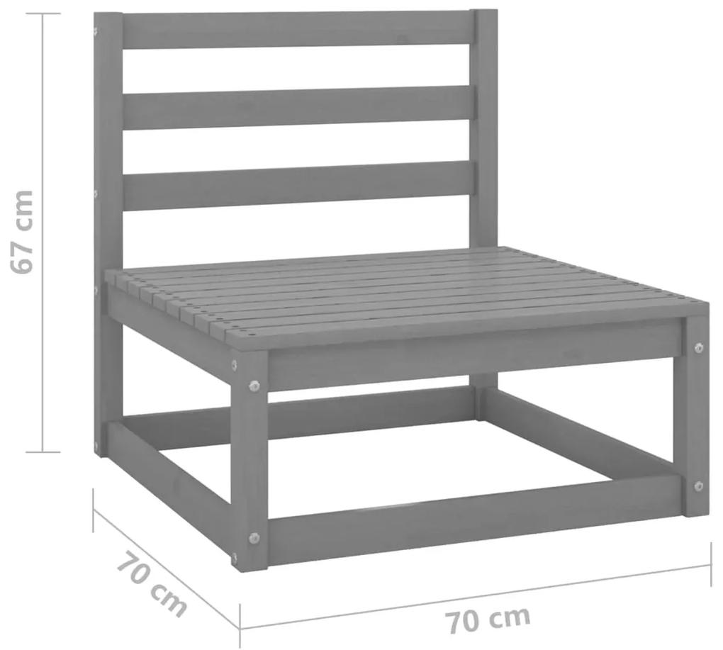 Set mobilier de gradina, 3 piese, gri, lemn masiv de pin Gri, Canapea de colt + 2x canapea de mijloc, 1