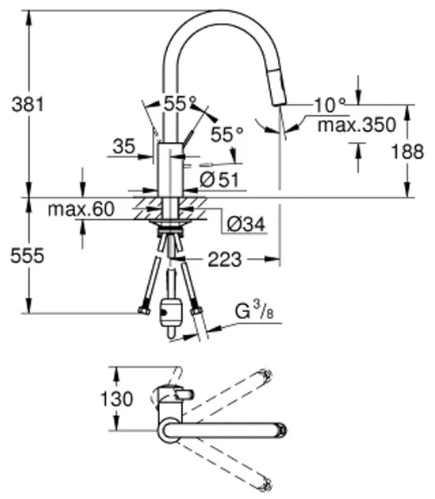 Baterie chiuveta bucatarie cu dus extractibil crom Grohe Eurosmart Cosmopolitan