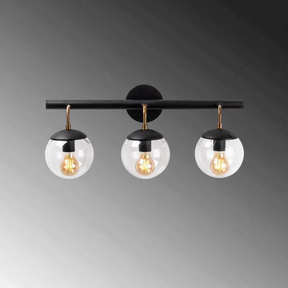 Aplica de perete cu 3 Becuri Gondol - 3032, Soclu E27, Max. 40W, Culoare Negru