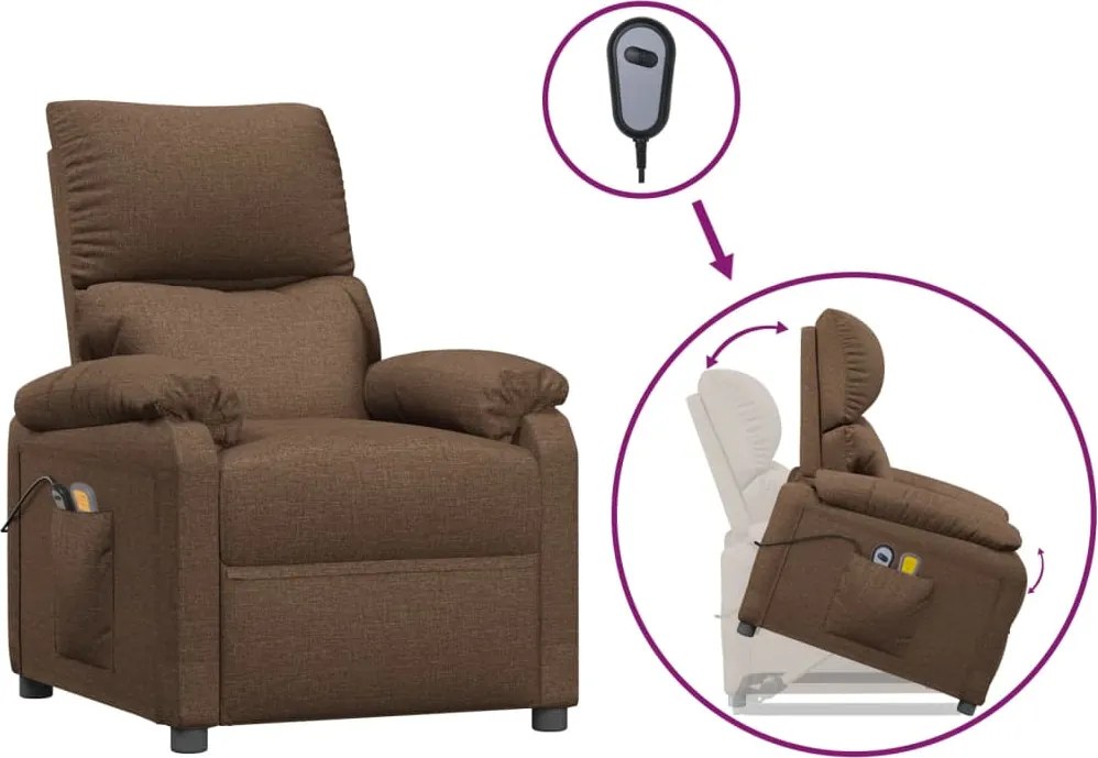 vidaXL Fotoliu de masaj cu ridicare, maro, material textil