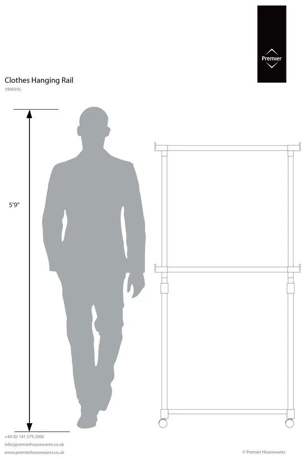 Suport pentru haine argintiu telescopic/cu roți din metal – Premier Housewares