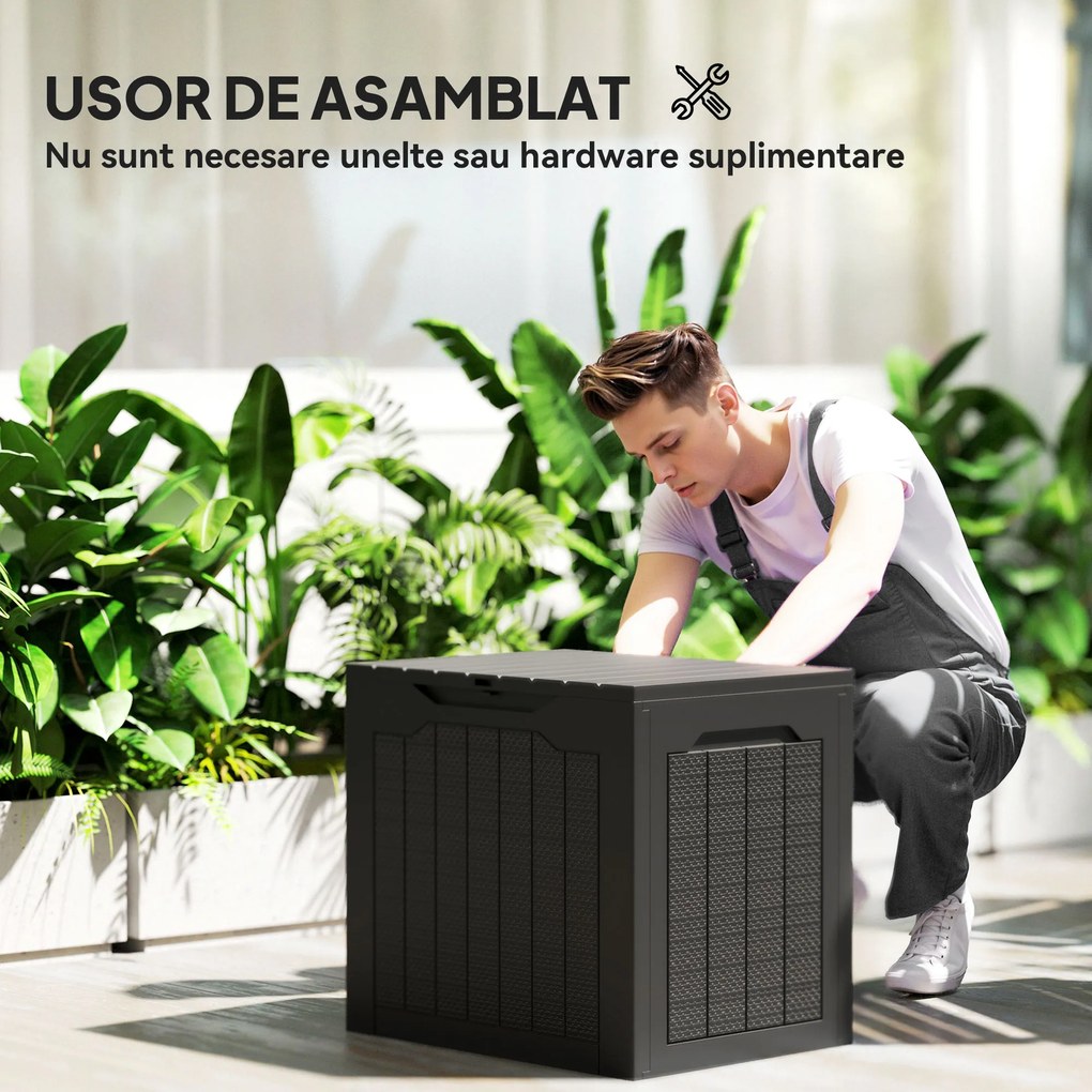 Outsunny Cufăr de Exterior de 93L cu Mânere Integrate și Cârlig pentru Lacăt, 56x41x50 cm, Negru | Aosom Romania