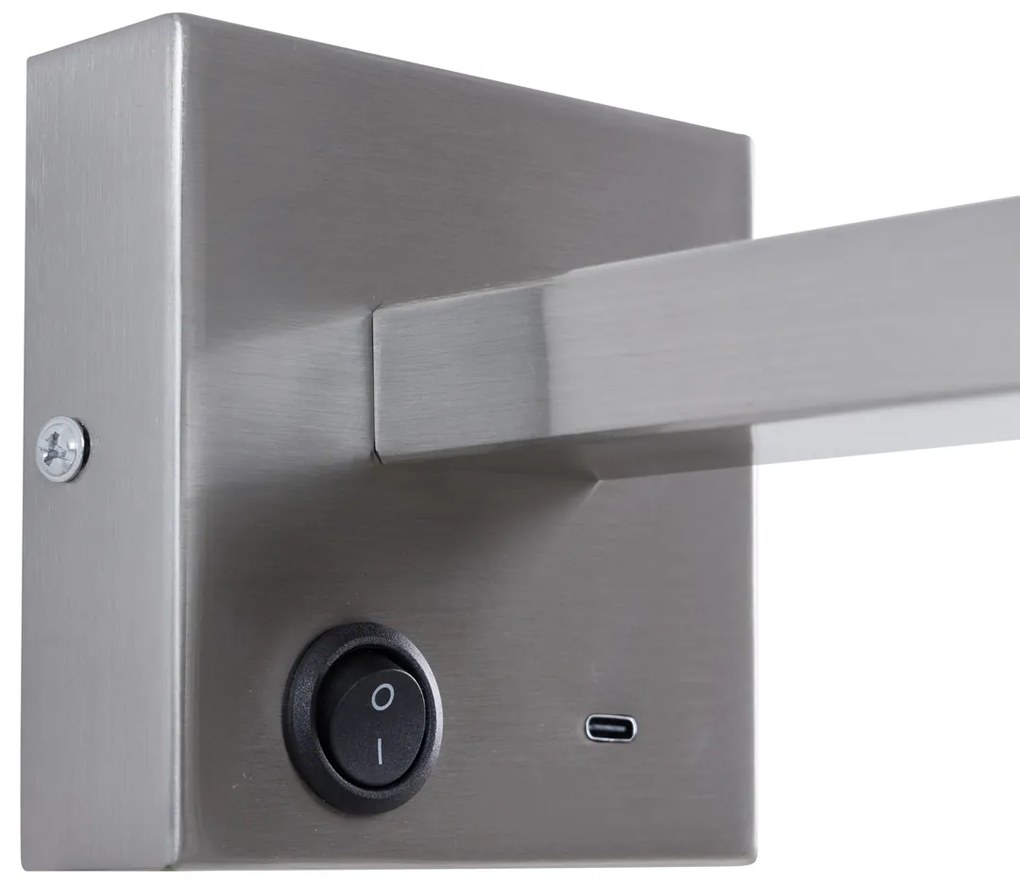 Lampă de perete modernă din oțel cu USB-C înclinabilă - Rex