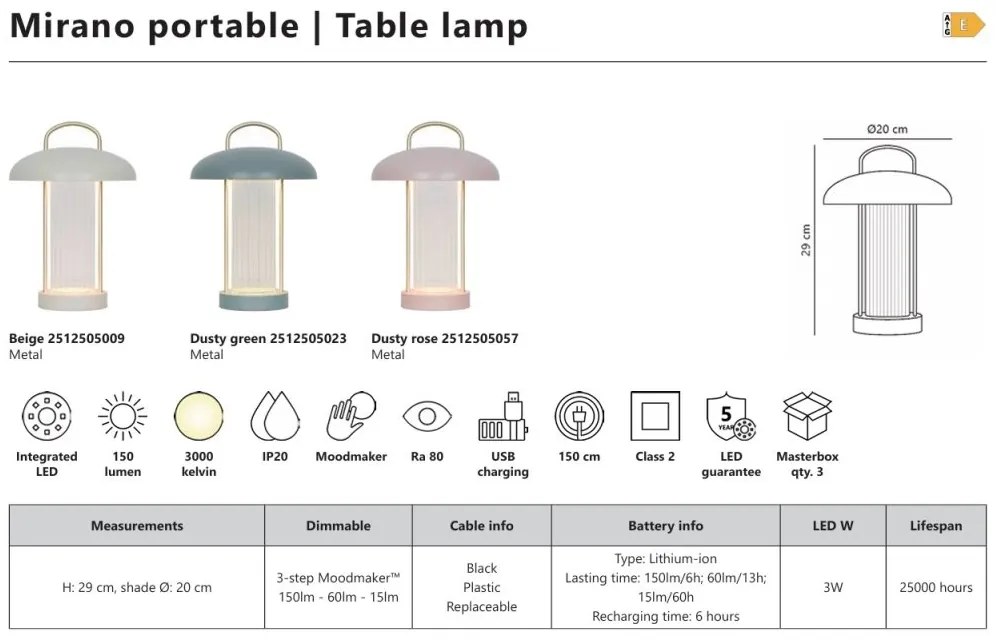 Lampa portabila cu Baterii, 3-step Moodmaker, Mirano bej