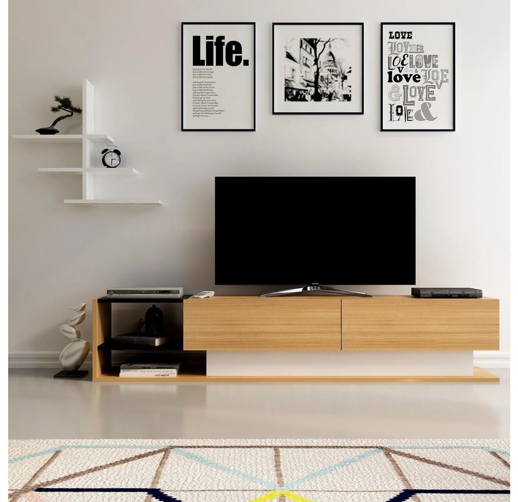 Mobilier living Lizelana (alb + teak). 1106620