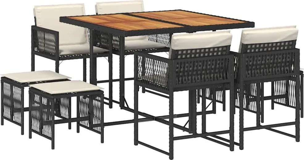 vidaXL Set mobilier de grădină cu perne, 9 piese, negru, poliratan