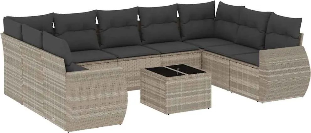 vidaXL Set canapele de grădină cu perne 10 piese gri deschis poliratan