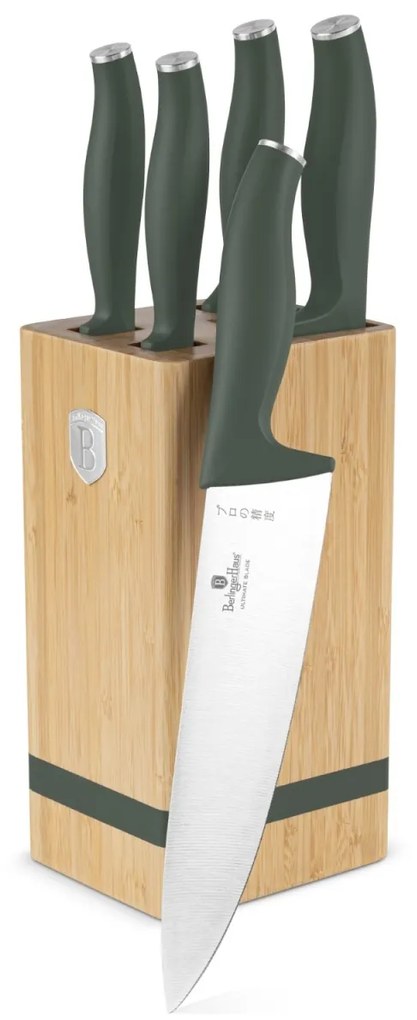 Set cutite 6 piese, cu suport bambus Green Matte Collection Berlinger Haus BH 2751