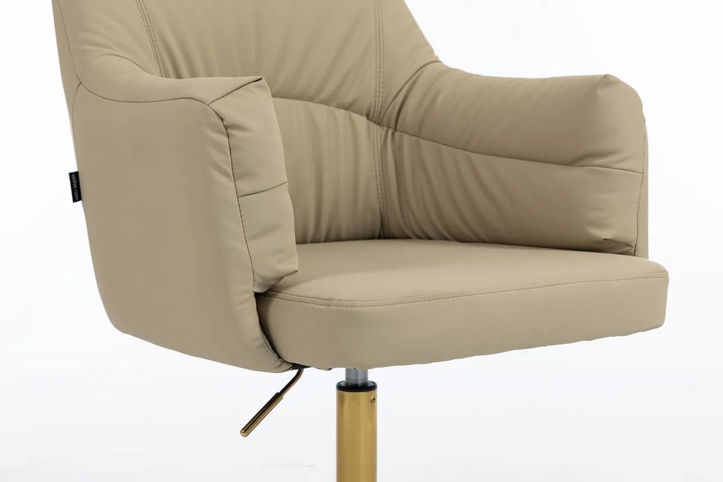 HR840N Scaun Crem Piele Ecologica Premium Soft cu Bază Aurie