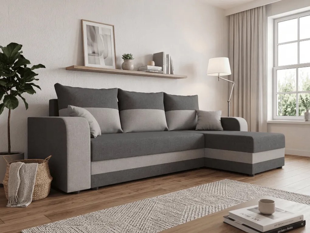 Coltar extensibil de colt VALERIO, gri inchis/gri deschis, reversibil, 238x140 cm + 2 perne GRATUIT