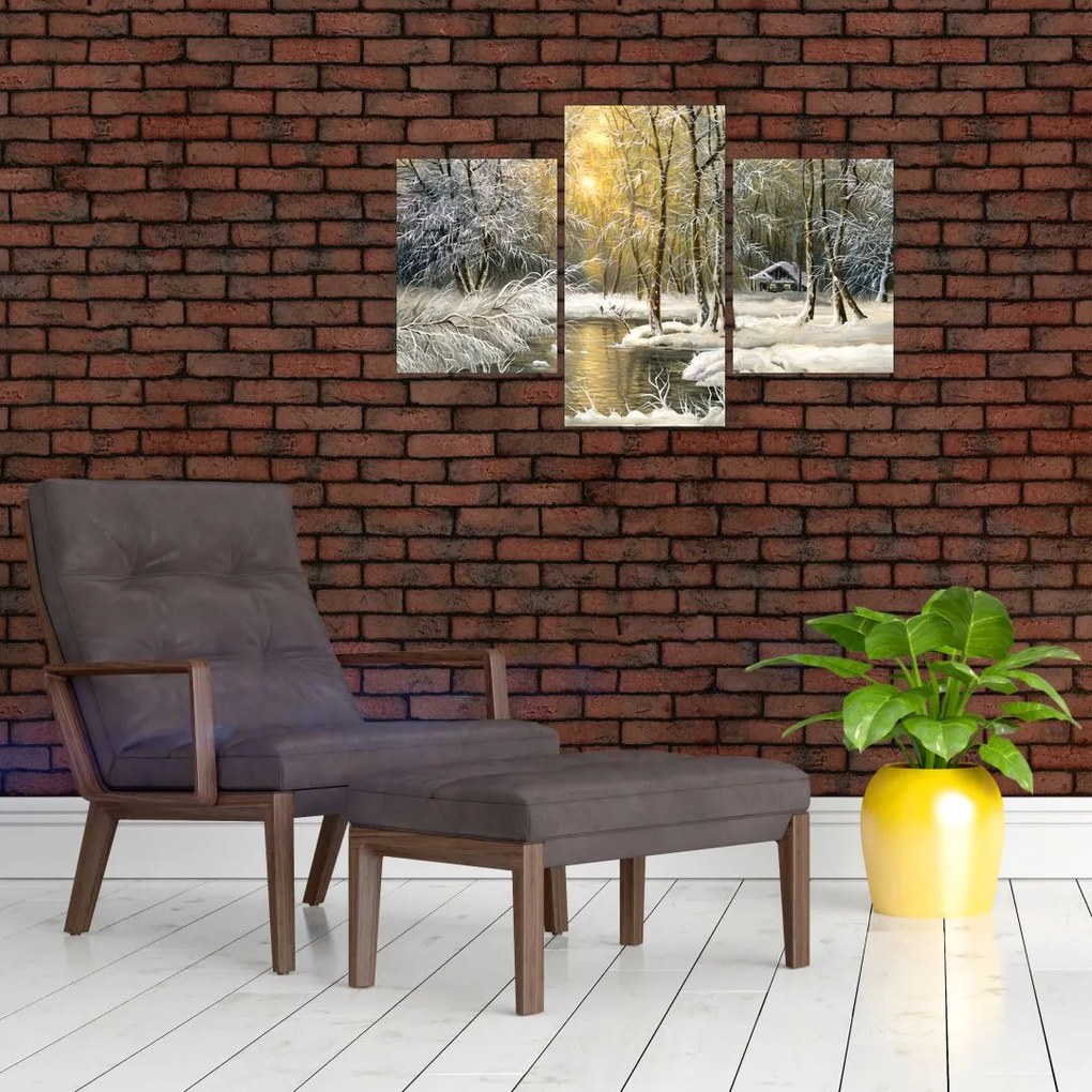 Tablou - Cabană în pădure, pictură în uei (90x60 cm)