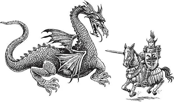 Ilustrație Knight and Dragon - Medieval, KeithBishop