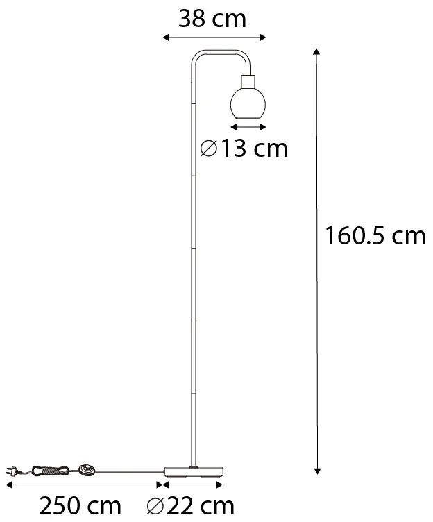 Lampă de podea Art Deco neagră cu sticlă fumurie - Vidro