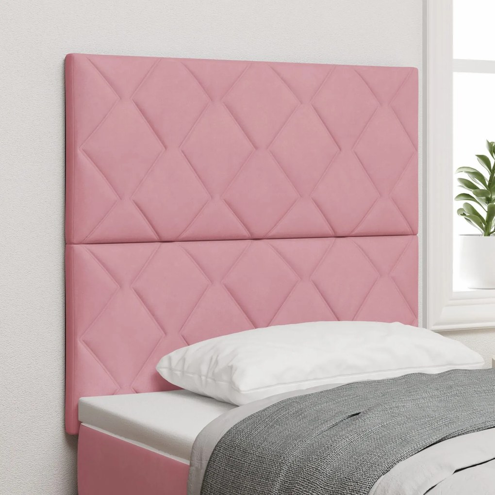 vidaXL Tăblie cap Pe perete Geometric cu headboard Roz 100 cm Catifea