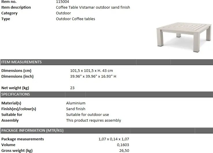 Masuta de cafea pentru interior/ exterior design LUX din aluminiu Vistamar, sand 115004 HZ