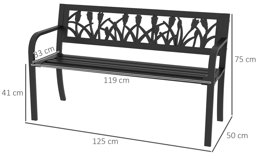 Outsunny Scaun de Terasa, Scaun Dublu cu Spatar cu Model Floral, pentru Gradina, Veranda, Negru | Aosom Romania