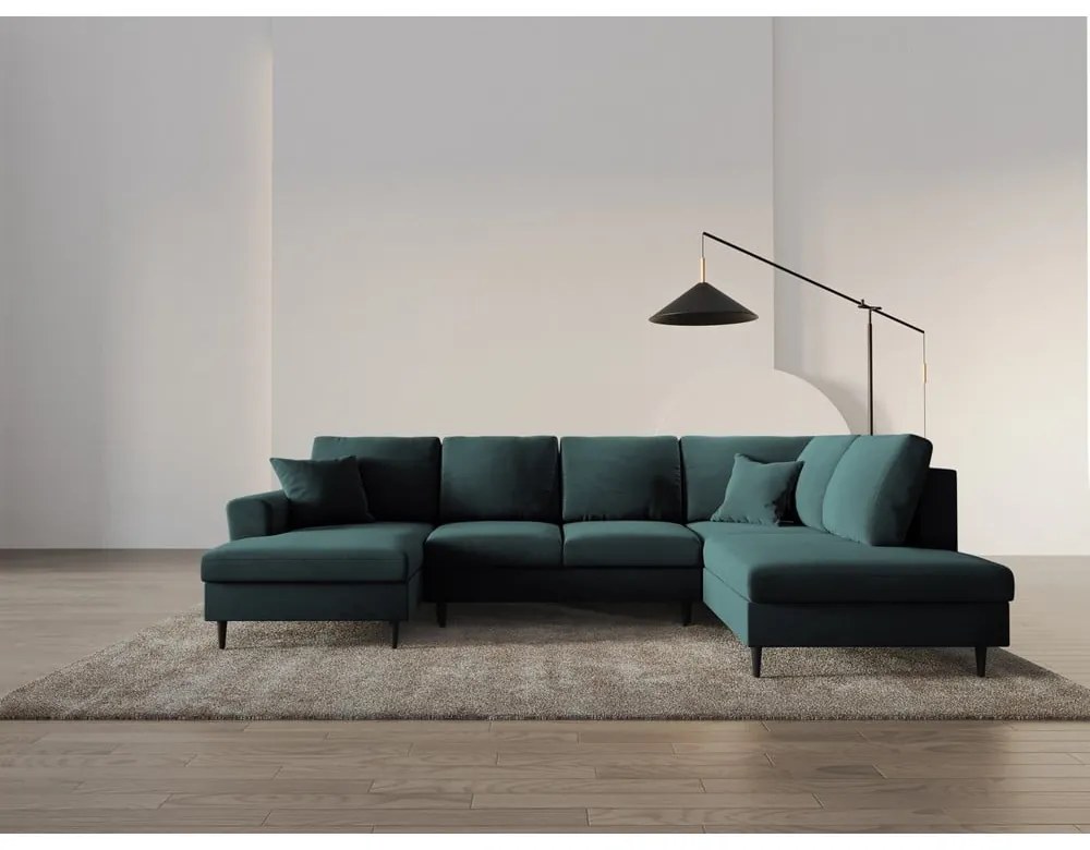 Colțar petrol extensibil, cu spațiu de depozitare cu tapițerie din catifea (cu colț pe partea dreaptă-în formă de "U") Kyoto – Cosmopolitan Design