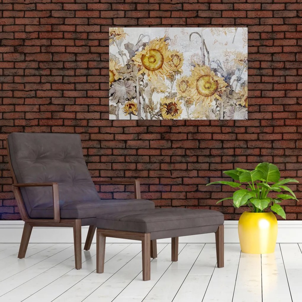 Tablou - Floarea-soarelui pe perete (90x60 cm)
