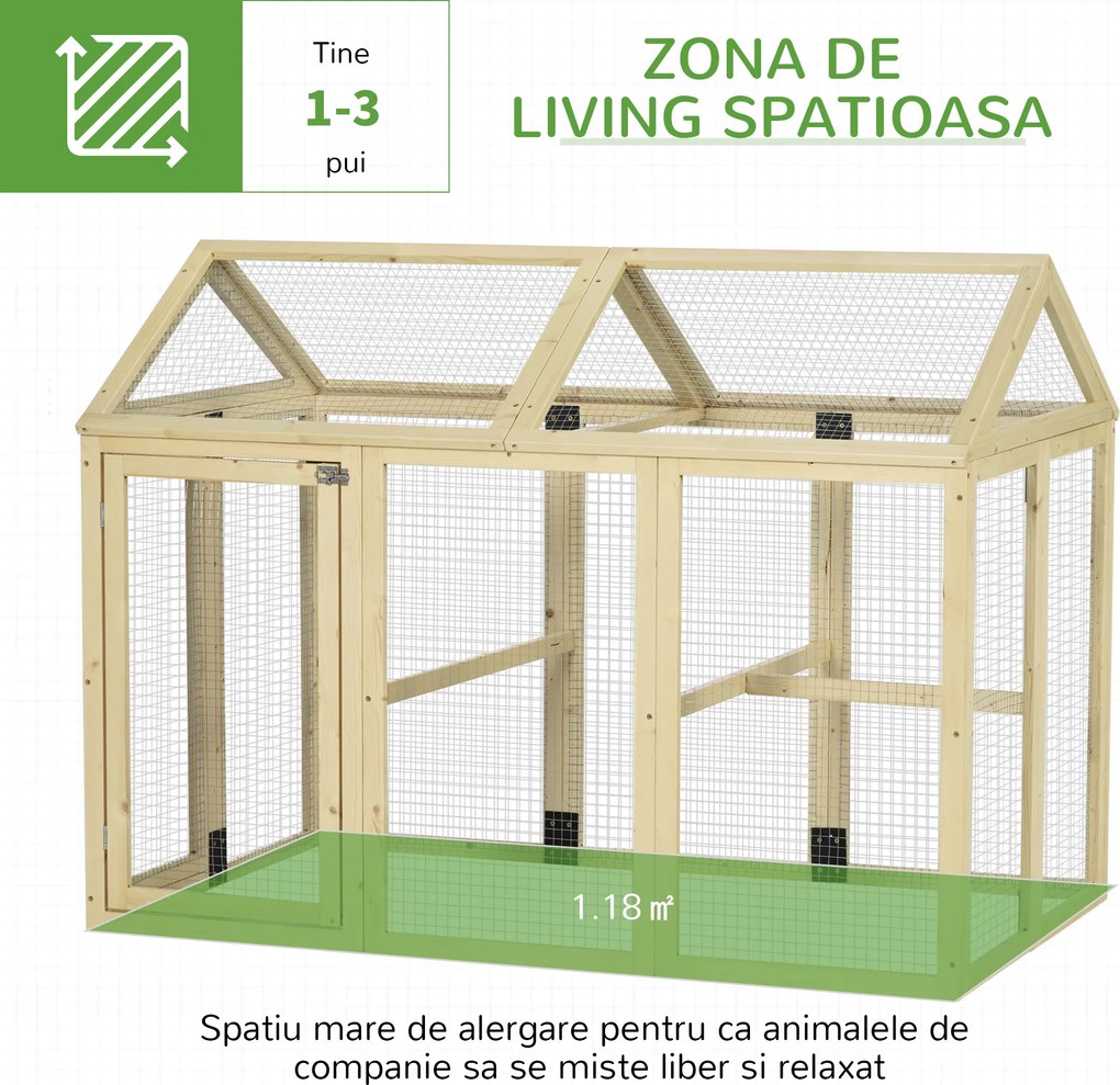 PawHut Adăpost pentru Găini de Exterior din Lemn, Cușcă cu Uși Multiple și Plasă Metalică, 140x88.5x106 cm, culoare Lemn | Aosom Romania