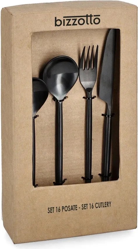 Tacâmuri negre din oțel inoxidabil 16 buc. pentru 4 persoane Bronte – Bizzotto