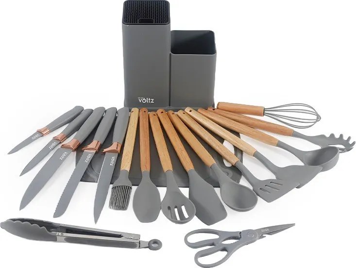 Set ustensile 19 piese Oliver Voltz OV51612BG, Cutite, Silicon, Organizator, Tocator, Gi