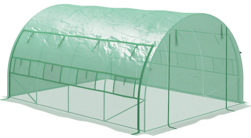 Outsunny Șopron de folie, Seră, umblabil, Fereastră plasă, Cadru metalic, 4x3x2m, Verde | Aosom Romania