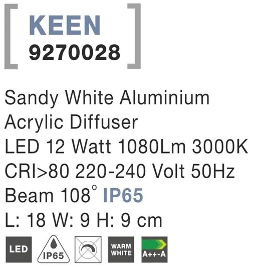 Aplica perete LED de exterior IP65 KEEN NVL-9270028