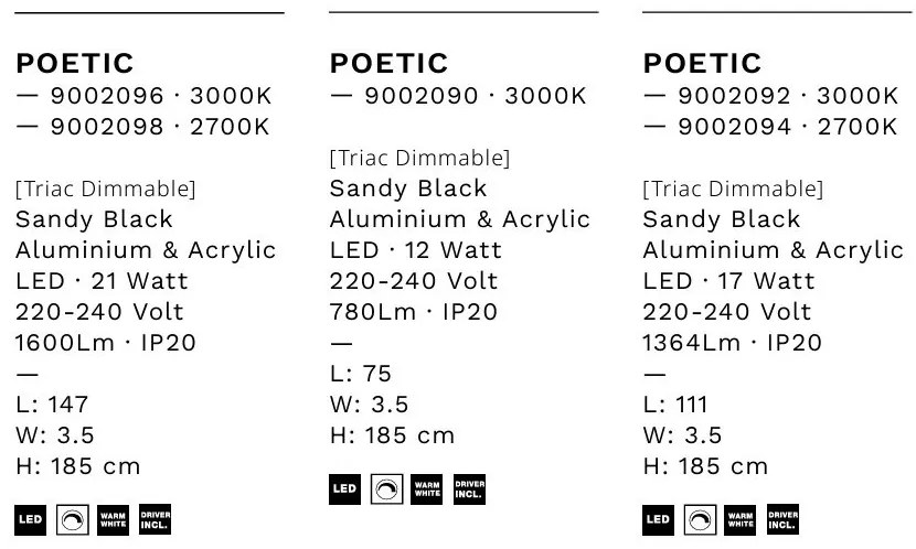 Lustra liniara cu 5 spoturi LED 2700K POETIC negru