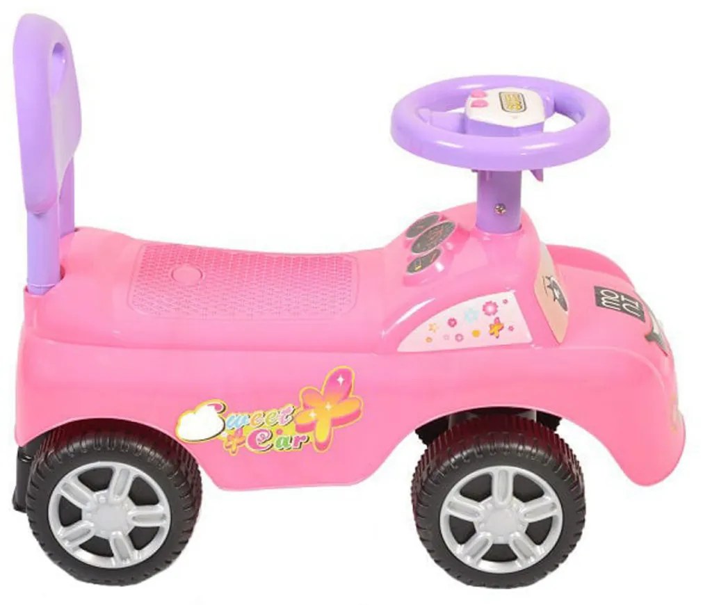 Masinuta cu Functie de Trotineta Fara Pedale Pentru Copii NOVOKIDS™ DREAM CAR, Maxim 25 Kg, Cu Sunete, Spatar de Protectie si Volan, ROZ