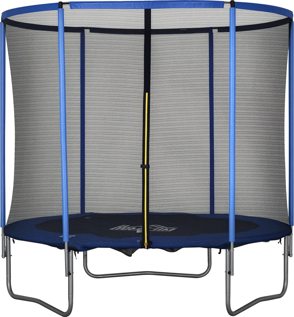 HOMCOM Trambulină cu plasă de siguranță, trambulină de grădină pentru interior și exterior, trambulină fitness pentru adolescenți și adulți, oțel, Albastru+Negru, până la 113,6 kg, Ø244 x 240H cm | Aosom Romania