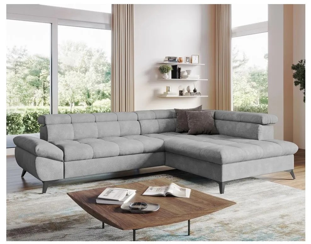 Canapea colțar extensibilă în L MARANO, dreapta, gri