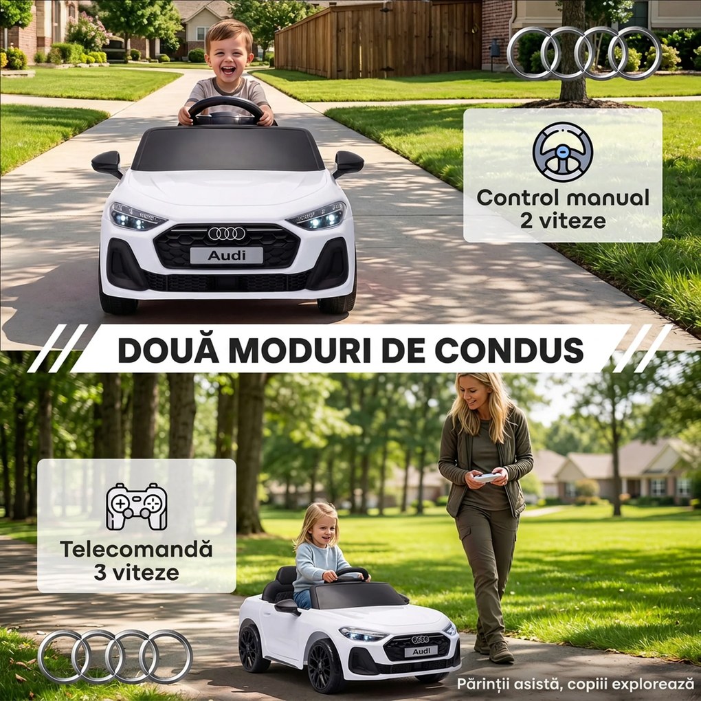 AIYAPLAY Mașină Electrică pentru Copii 12V Audi A5L cu Telecomandă, Baterie cu Litiu, 2 Motoare, Telecomandă, Roz | Aosom Romania