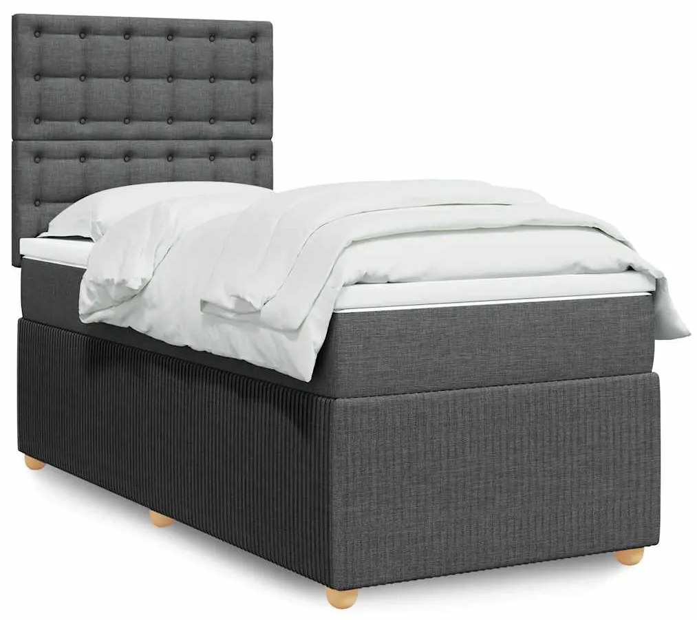 vidaXL Pat box spring cu saltea, gri închis, 90x200 cm, textil