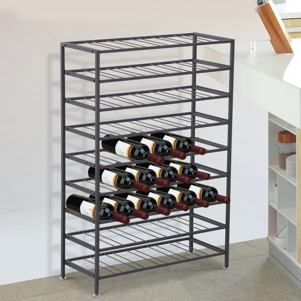 HOMCOM Etajeră pentru sticle de vin, capacitate 54 sticle, metal negru, ideală pentru crame | Aosom Romania