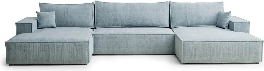 Colțar albastru deschis extensibil/cu spațiu de depozitare cu tapițerie din chenille (în formă de "U") Kyoto – Maison de Rêve