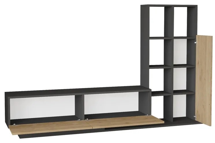 Set mobilier living Damon, Pako World, Natural-Antracit, 140x29x39 cm