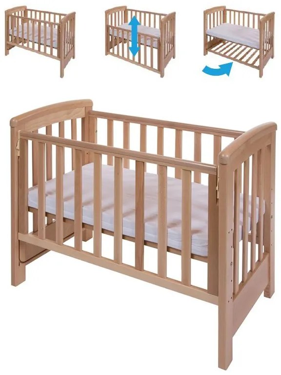 Treppy - Patut co-sleeping 85x48 cm cu laterala culisanta Dreamy Mini Natur + saltea