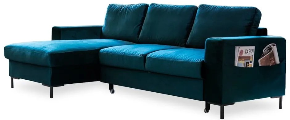 Colțar în culoarea petrolului extensibil cu tapițerie din catifea (cu colț pe partea stângă ) Lofty Lilly – Miuform