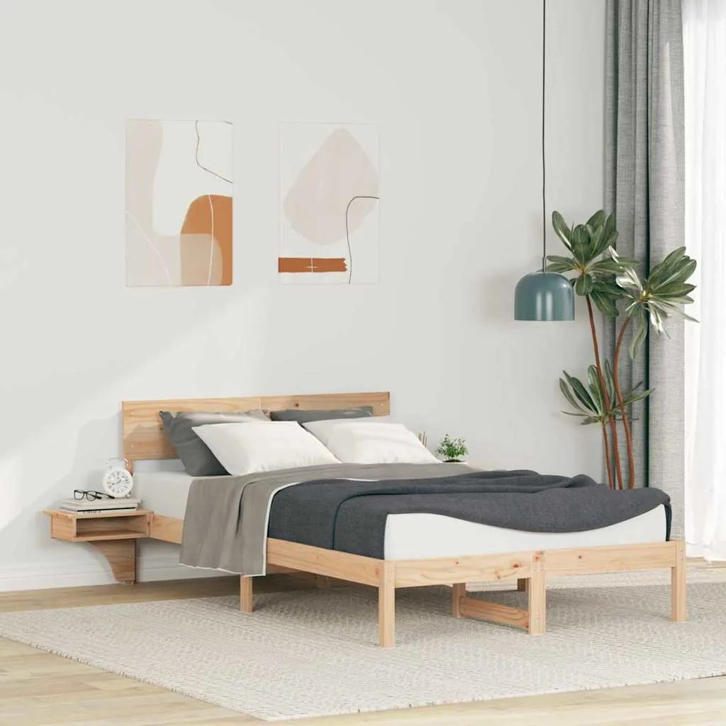 vidaXL Cadru de pat cu mese laterale cu headboard Maro 140 x 190 cm