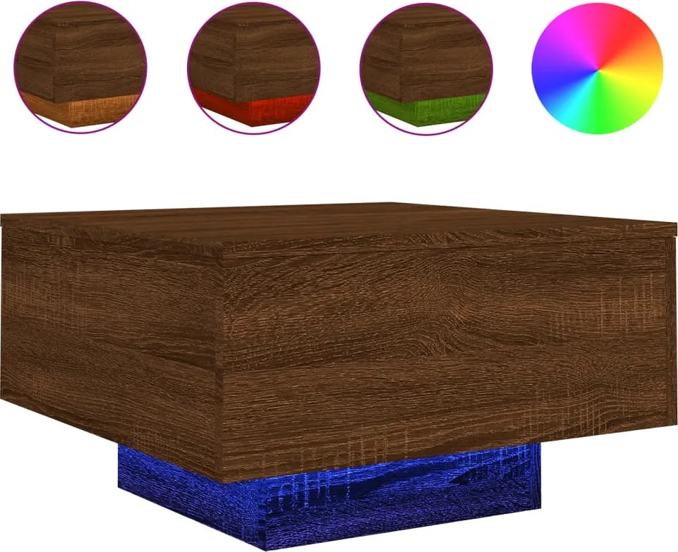 vidaXL Măsuță de cafea cu lumini LED, stejar maro, 55x55x31 cm