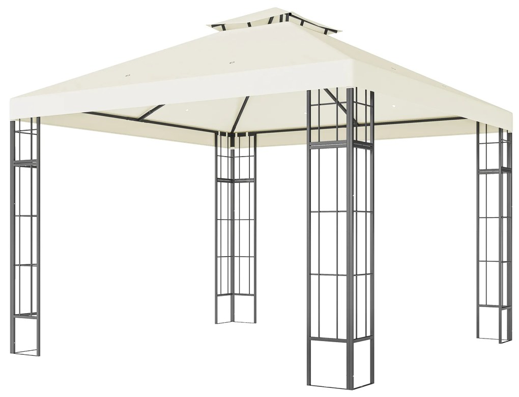 Outsunny Pavilion de grădină 3 x 3 m, design cu două niveluri, Protecție UV30+, Rezistent la UV, Protecție solară, Cadru din metal, Crem | Aosom Romania