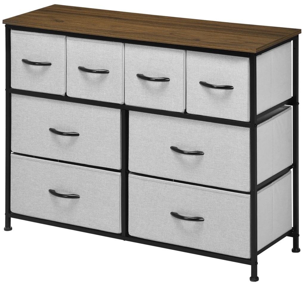 HOMCOM Comodă 8 sertare mobilier de depozitare sertar din material textil pliabil, structură din oțel negru, 100 x 30 x 78 cm | Aosom Romania