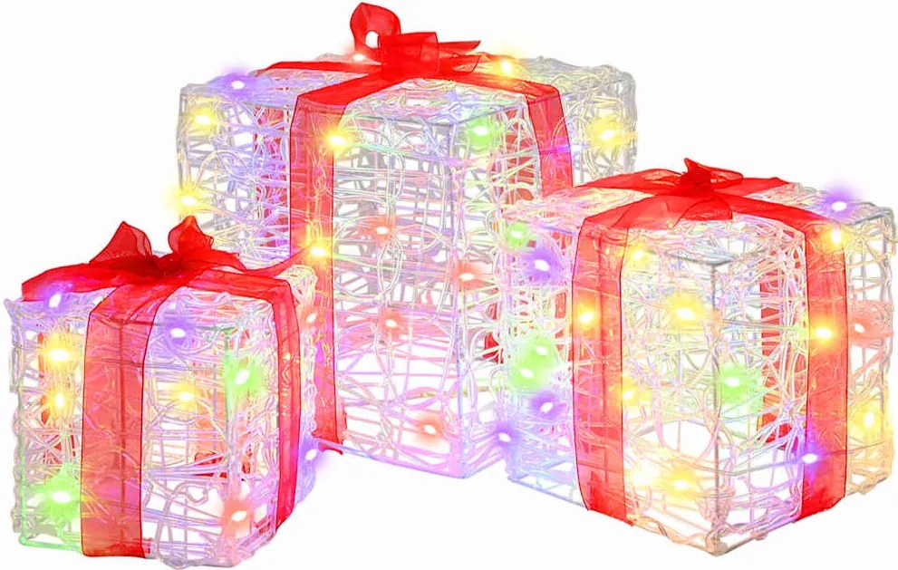 vidaXL Cutie cadou cu 60 LED 3 pcs Multicolour 20 x 20 x 20 cm Acril