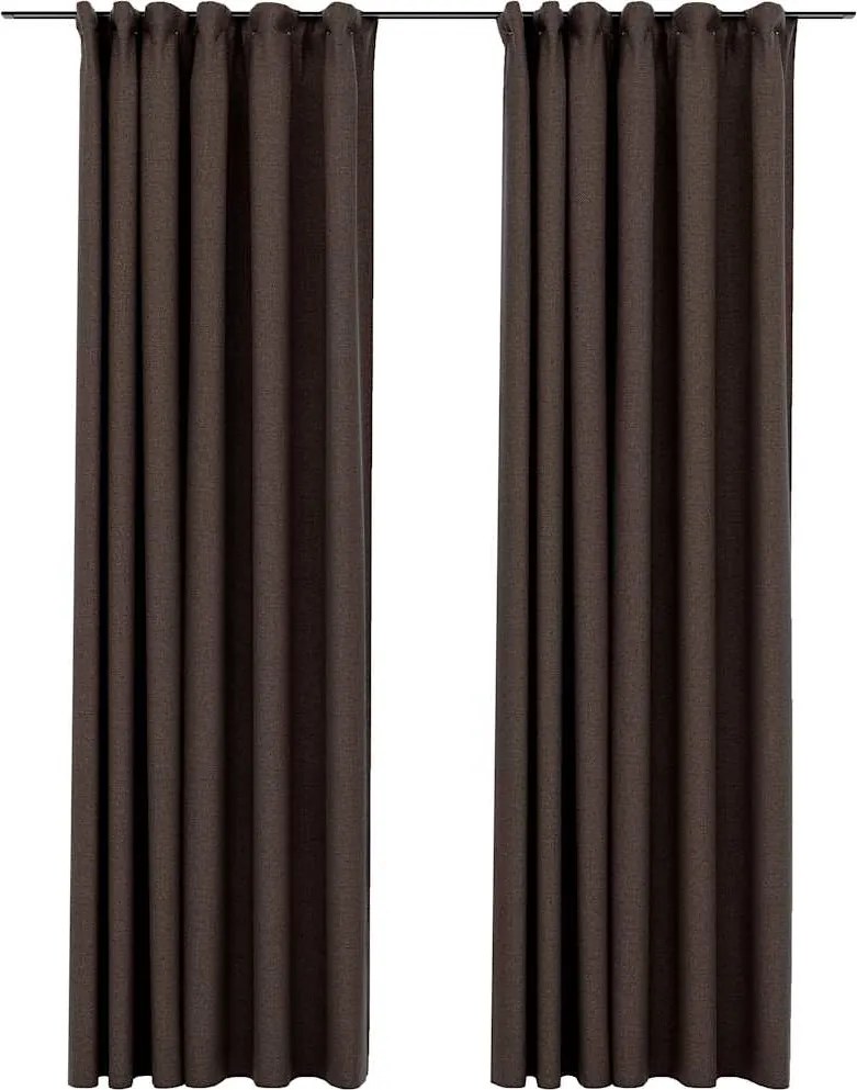 vidaXL Perdele opace aspect pânză cârlige 2 buc. gri taupe 140x225 cm