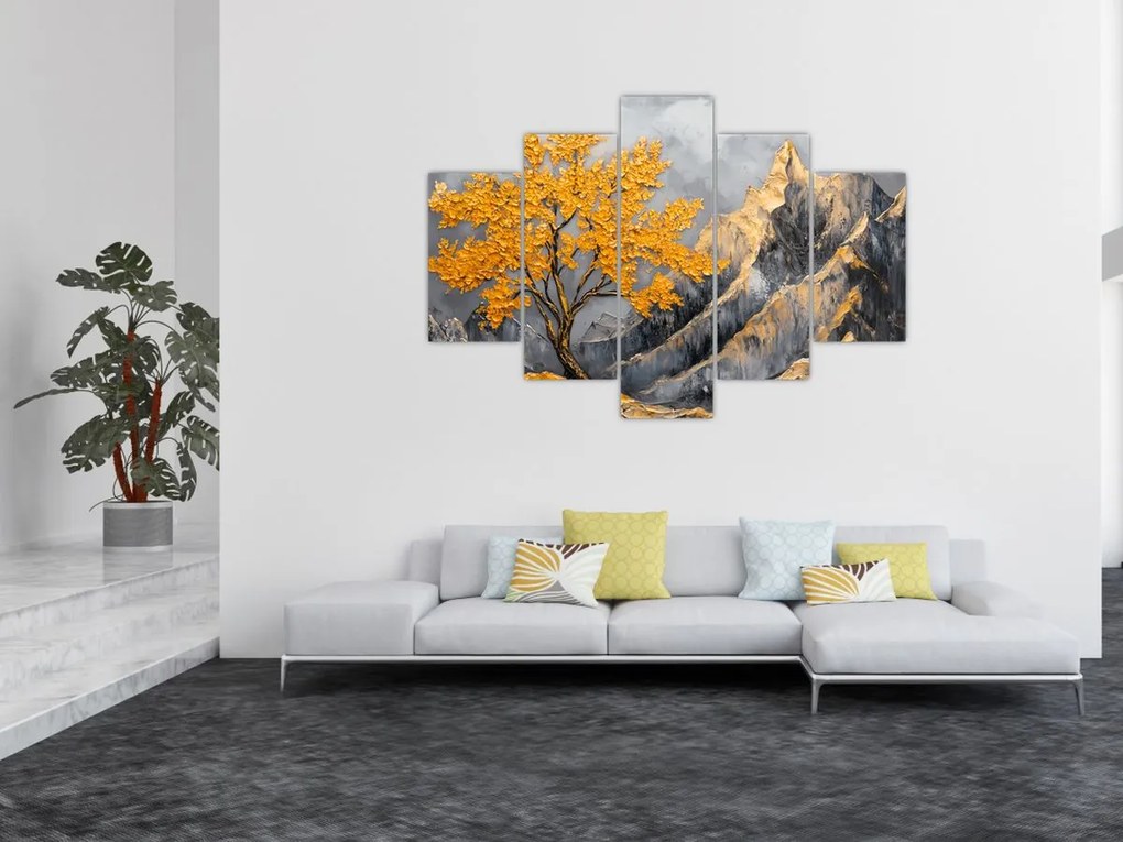Tablou – Arbore auriu în munți (150x105 cm)