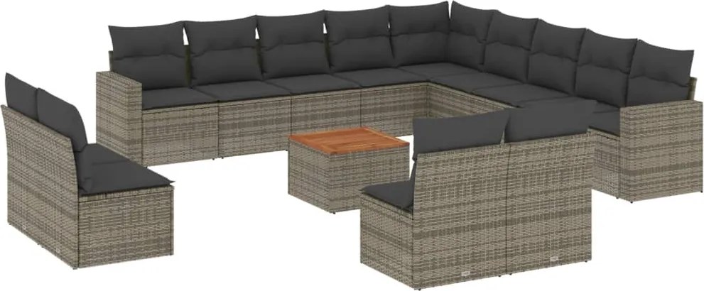 vidaXL Set mobilier de grădină cu perne, 14 piese, gri, poliratan