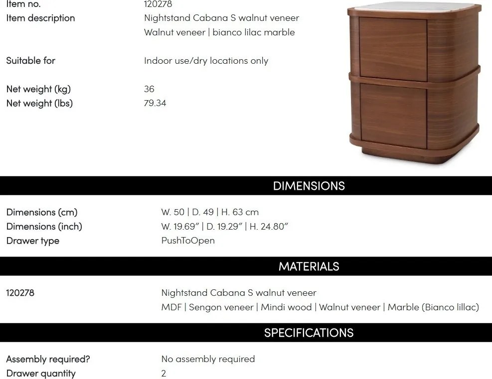 Noptiera/ masuta laterala design LUX Cabana S, furnir nuc